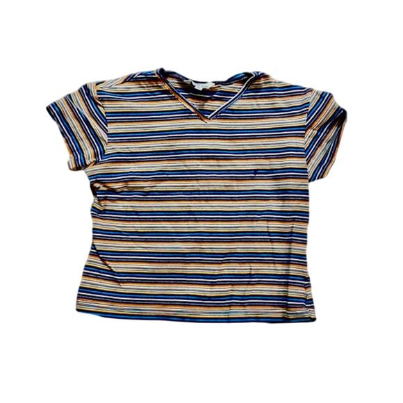 Guess Y2k Blue Orange Striped Cropped Tee Shirt Youth XLarge Womens Small/Medium - Picture 15 of 16
